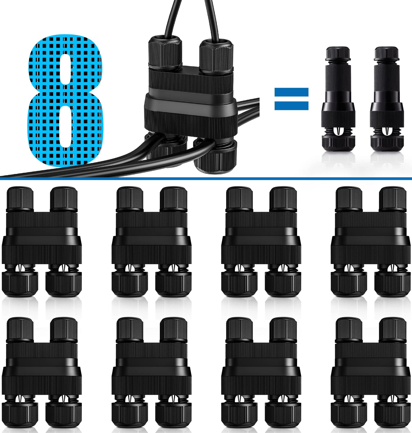 Sunvie Low Voltage Fastlock2 Waterproof Wire Connector 12-18 Gauge For Landscape Lights, 8 Pack