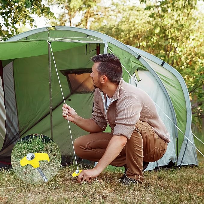Hicarer 20 Pcs 8'' Screw in Tent Stakes Heavy Duty Ground Anchors Screw in Tent Pegs Ground Stakes Tent Spikes Metal Tent Spikes with Hex Head Driver for Camping Garden Canopies (Yellow)