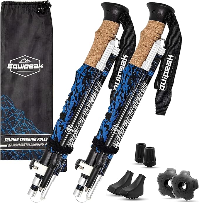 Equipeak Hiking Poles Collapsible Lightweight & Adjustable - Quick Lock Foldable Trekking Poles, Hiking Sticks with Cork G...