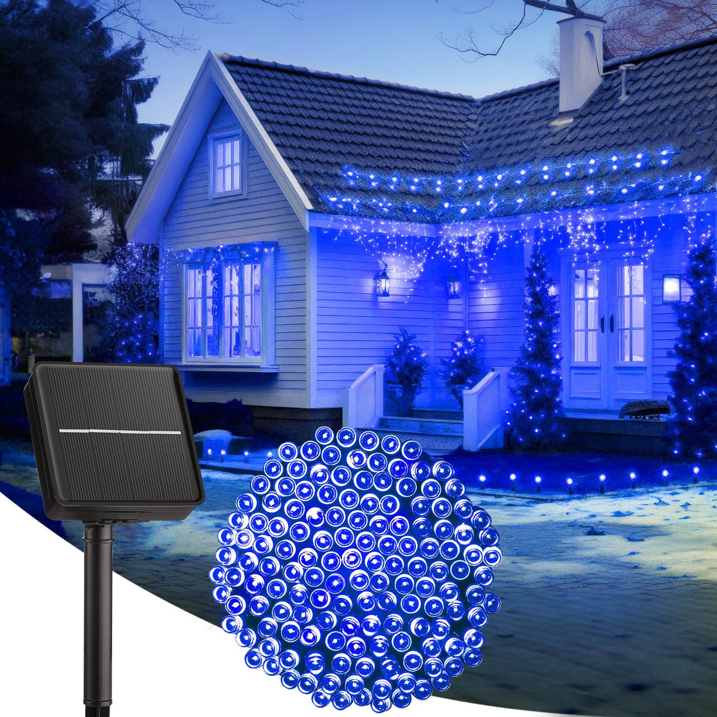 Brightown 100Led Solar String Lights Outdoor  Solar Powered Lights Ip65 Waterproof For Party Garden Yard Home Holiday Tree Decoration Lighting (Blue  100Led-1Pack)