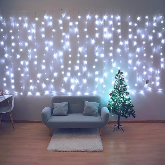HEYFUNi Curtain Lights,13ftx6.5ft Safety Window Curtain Icicle String Lights 30V 8 Modes for Christmas Wedding Party Home ...