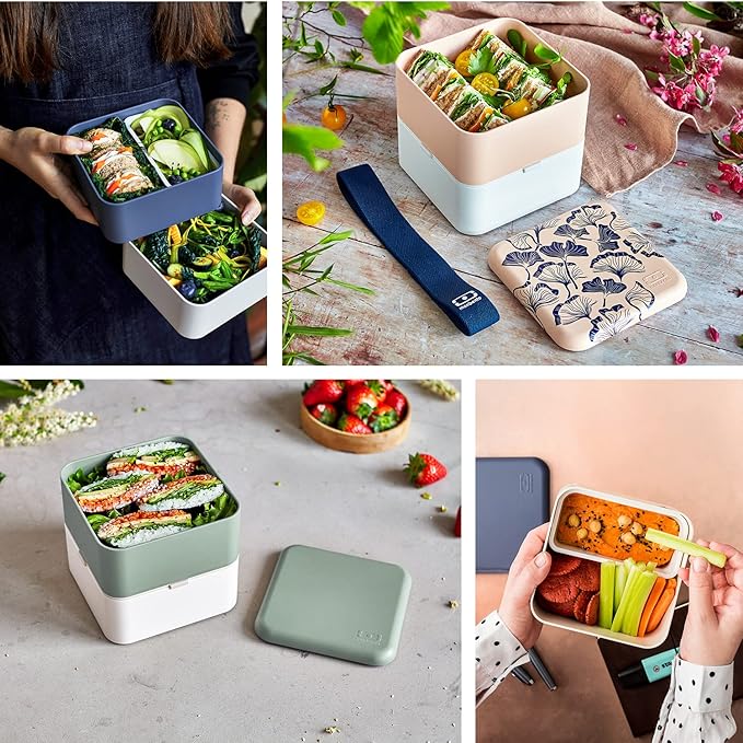 monbento - Large Bento Lunch Box MB Square blue Natural with Compartments - Leakproof Lunch Box for Work/Picnic/Meal Prep - BPA Free – Microwave & Dishwasher Safe - Blue