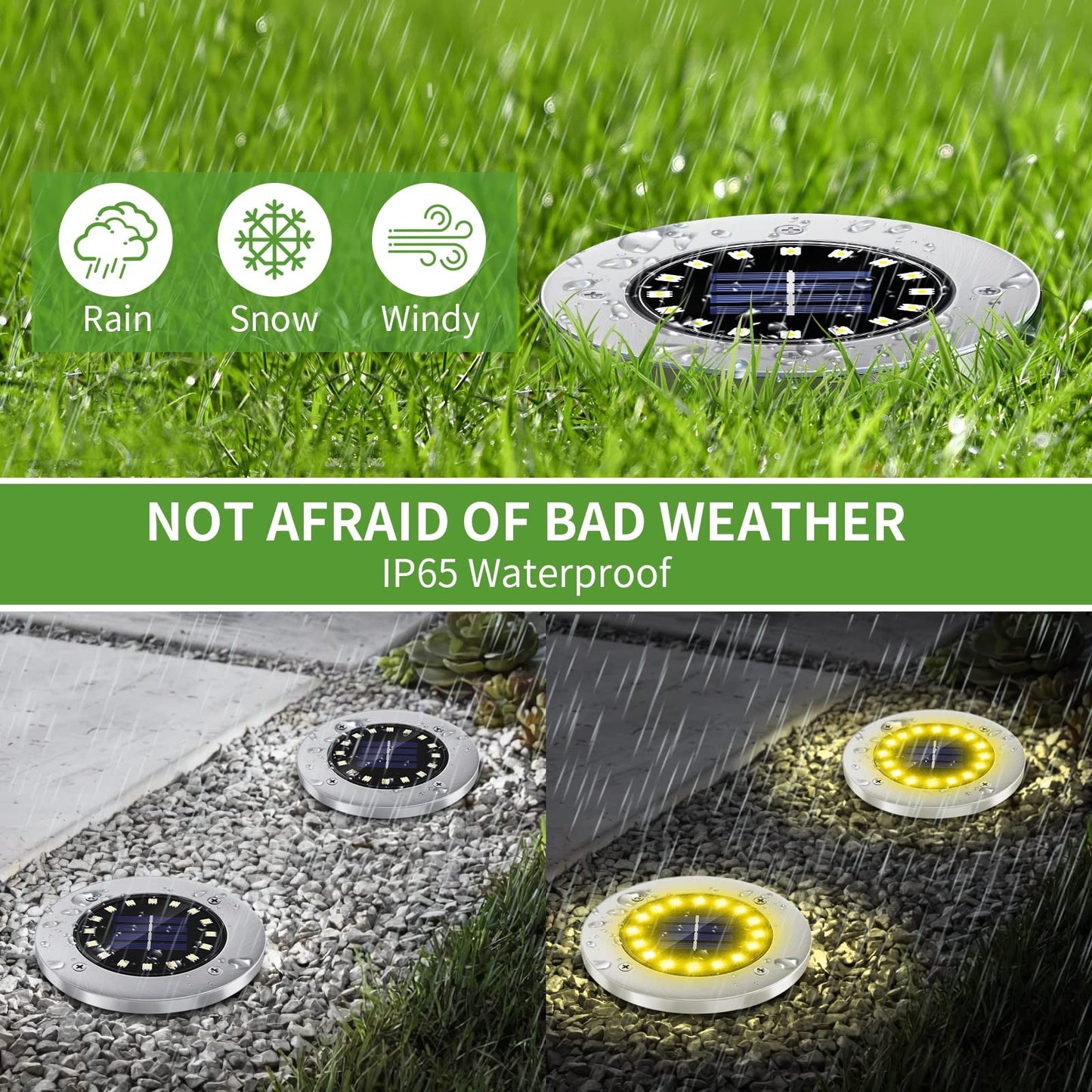 Nfesolar Solar Ground Lights - 16 Led Waterproof Disk Lights, 8-Pack, Warm White - Perfect For Pathway, Garden, And Driveway Lighting