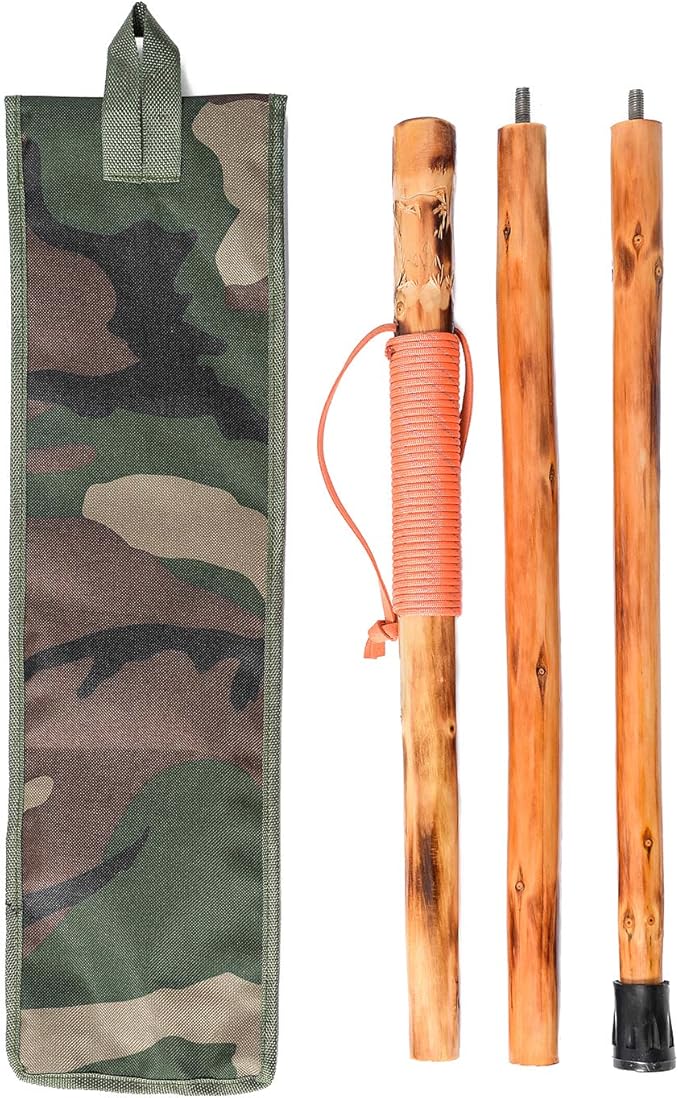 FOREST PILOT 3 Pieces Detachable Fir Wood Walking Stick Wolf Carving with a Compass(Nature Color, 55 Inches, 1 Piece)…