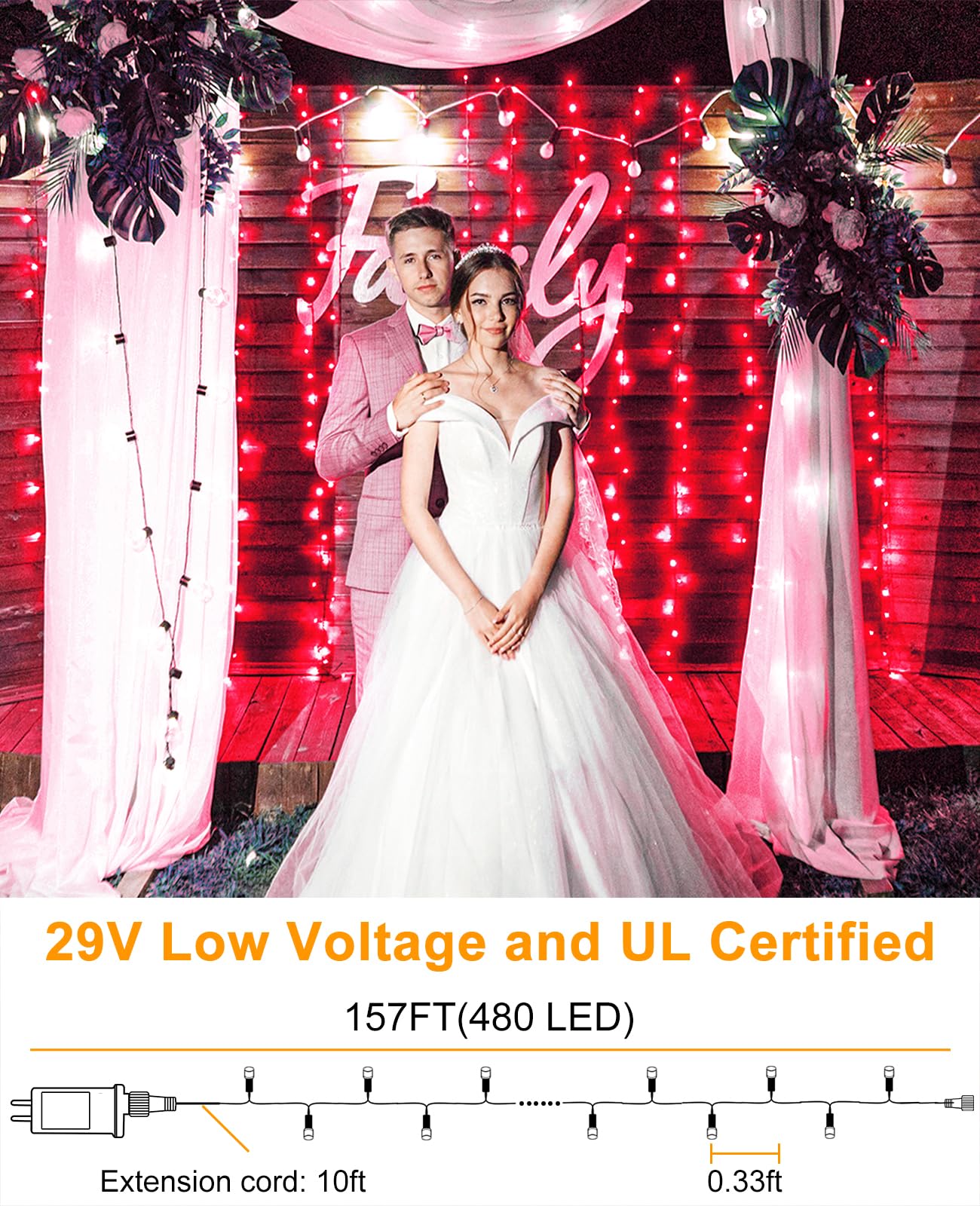 157Ft 480 Led Christmas Lights Outdoor  Led Plug In Christmas Tree Lights Waterproof  8 Modes Green Wire Twinkle String Light For Indoor Room Patio House Holiday Decorations  Red
