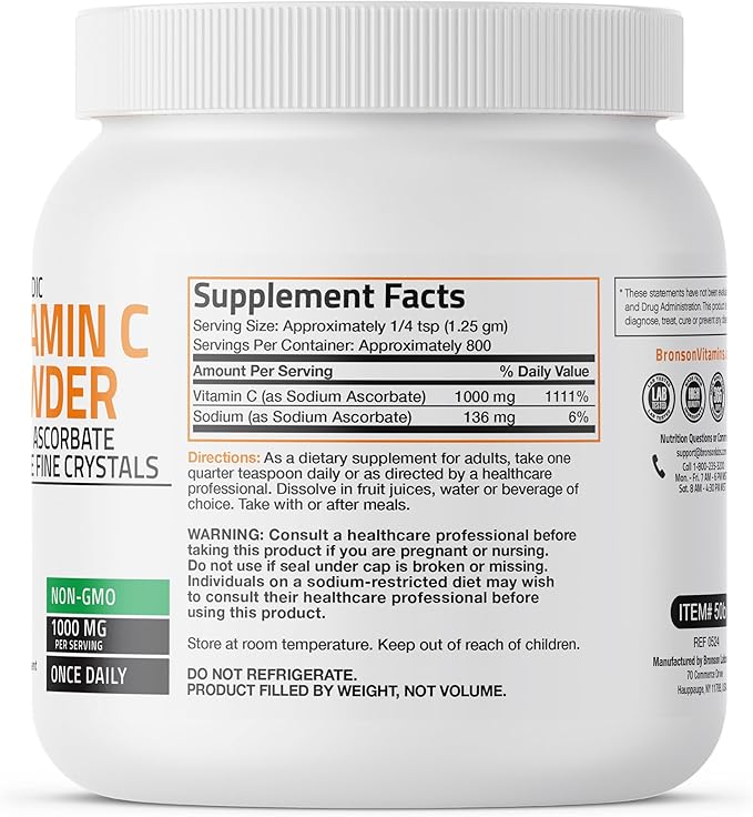 Non Acidic Vitamin C Powder Sodium Ascorbate Non GMO Soluble Fine Crystals - Healthy Immune System, Antioxidant and Cell Protection, 1 Kilogram (2.2 lbs, 35.3 Ounces)
