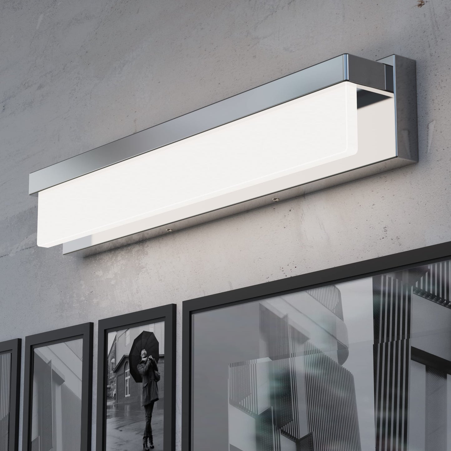 Lightinn Led Bathroom Vanity Light Fixture, 32.3 Chrome Stainless Steel, Model 8890-24W-Chr, Modern Design, Daylight 4000K