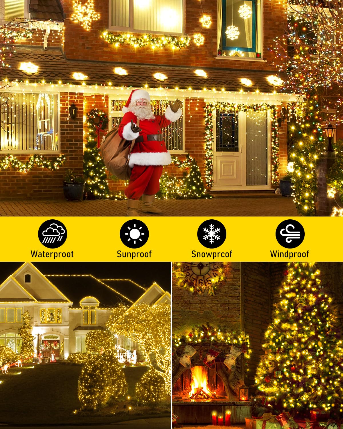 KNONEW 100FT Outdoor Christmas Fairy Lights, 300 LED, Waterproof, Warm White, Model 68KN-168LIG-NIU