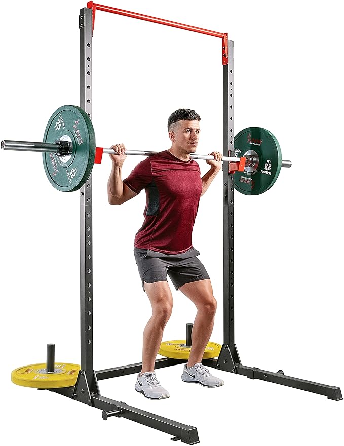 Sunny Health & Fitness Power Cage and Squat Rack In High Weight Capacity with J-Hooks, Adjustable Pull Up Bar, Weight Plat...