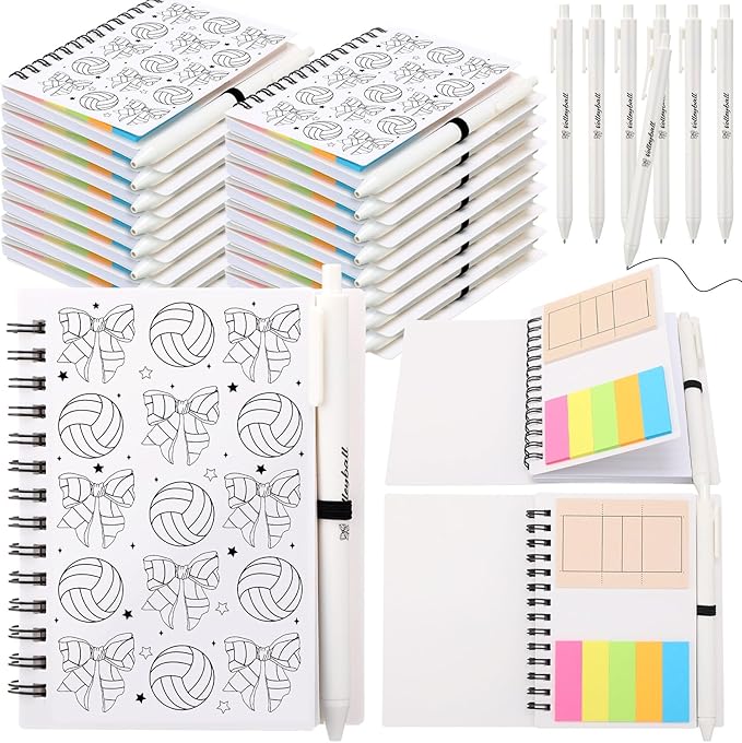 Resurhang 12 Sets Volleyball Notebook Gifts Volleyball Bow Coquette Spiral Notebook Ballpoint Pens for Coaching Supplies C...