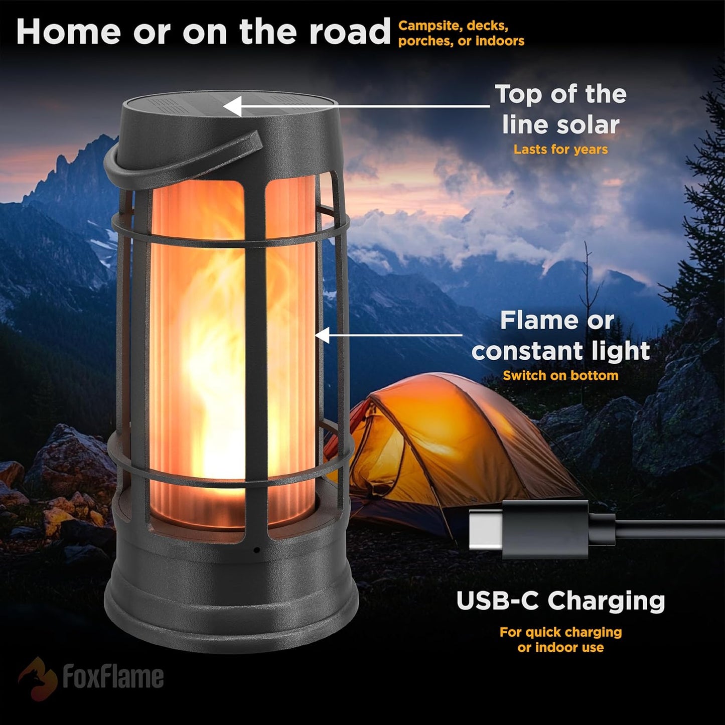 Metal Outdoor Solar Lantern, Flickering Solar Lanterns Outdoor Waterproof with Patented LED, Outdoor Lanterns for Porch, Patio, Garden, Tabletop, Hanging Use, Matte Black (4 Pack)