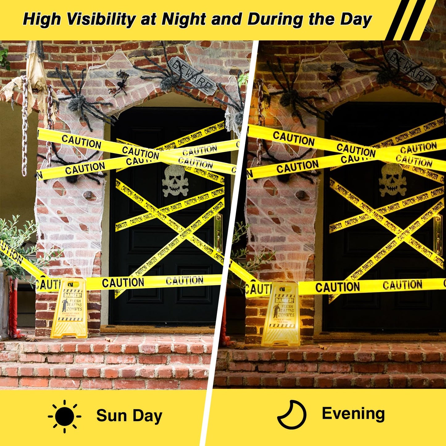 SWRT 2 Rolls Premium Yellow Caution Tape, 3 Inch x 1000FT(Total 2000FT) Bright Hazard Tape with Bold Black Text for Danger Zones/Sporting Events, Construction Tape for Crime Scenes/Halloween Decor