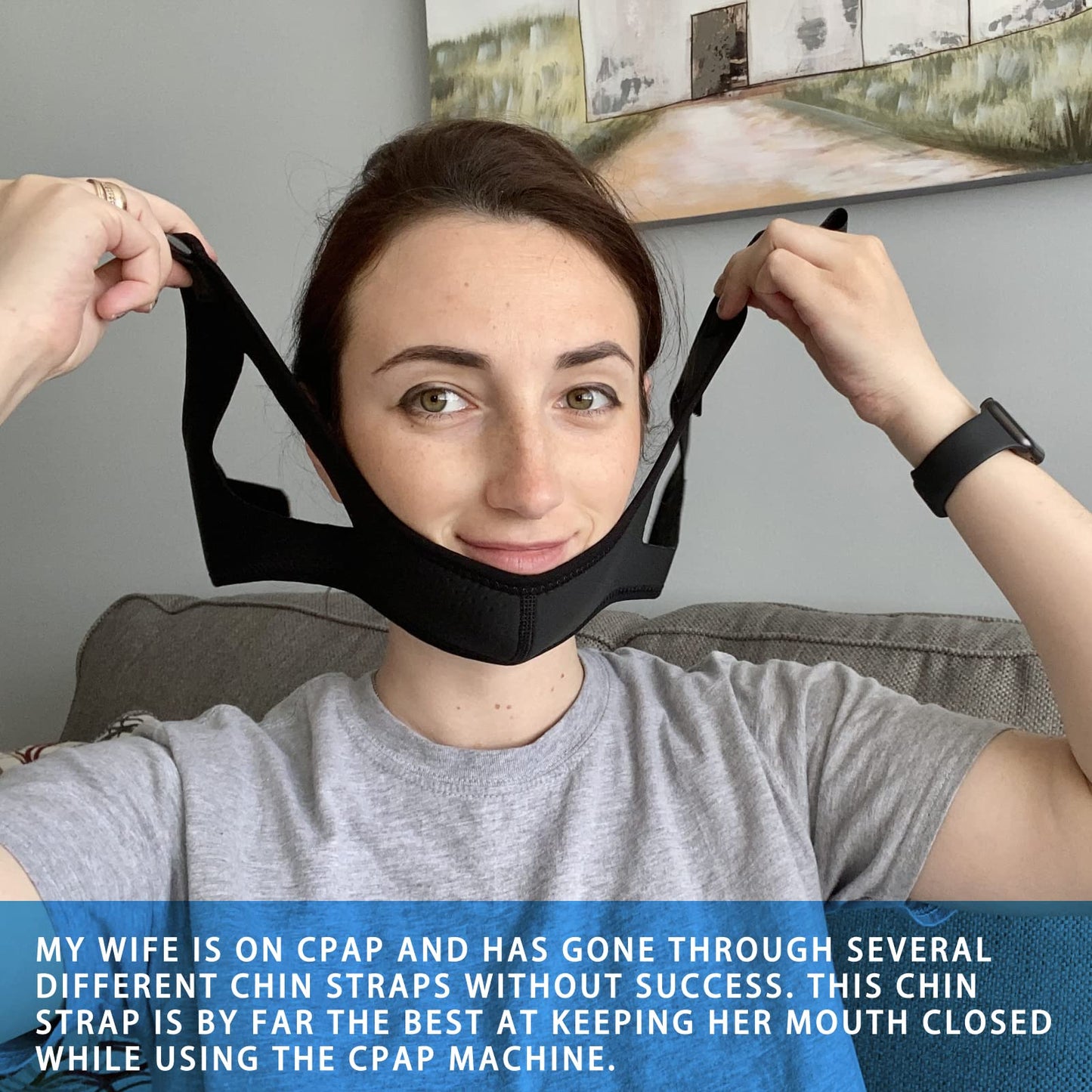 Chin Strap for CPAP User - Adjustable Snore Stopping Device Face Mask Bandage Keeping Mouth Closed - Better Night's Sleep No Dry Mouth Nasal Breathing (Gray)
