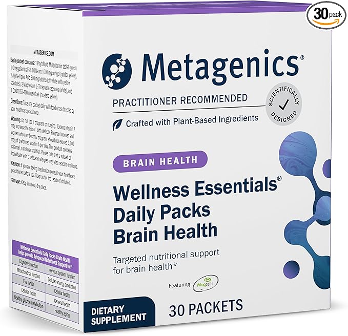 Metagenics Wellness Essentials Brain Health Daily Packs - Comprehensive Brain Support* - with Alpha Lipoic Acid, Biotin, DHA, Folate & More - Gluten-Free - 30 Packets