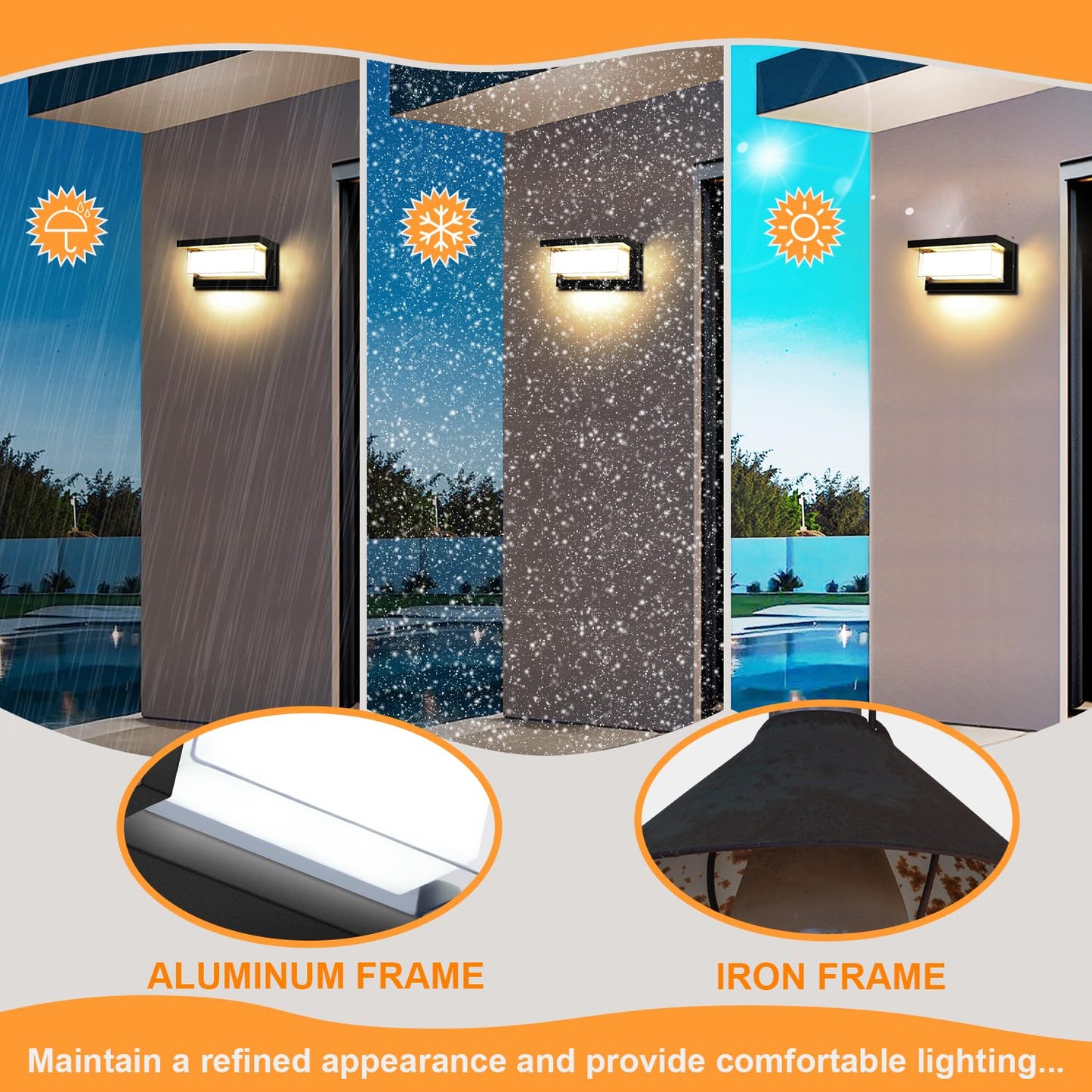 Biritalo 2 Pack Led Porch Light Outdoor  18W 1800Lm 3000K Warm White  Ip65 Waterproof Anti-Rust Modern Wall Lighting  Exterior Wall Mount Fixture For Christmas  Garage  Hallway  Backyard