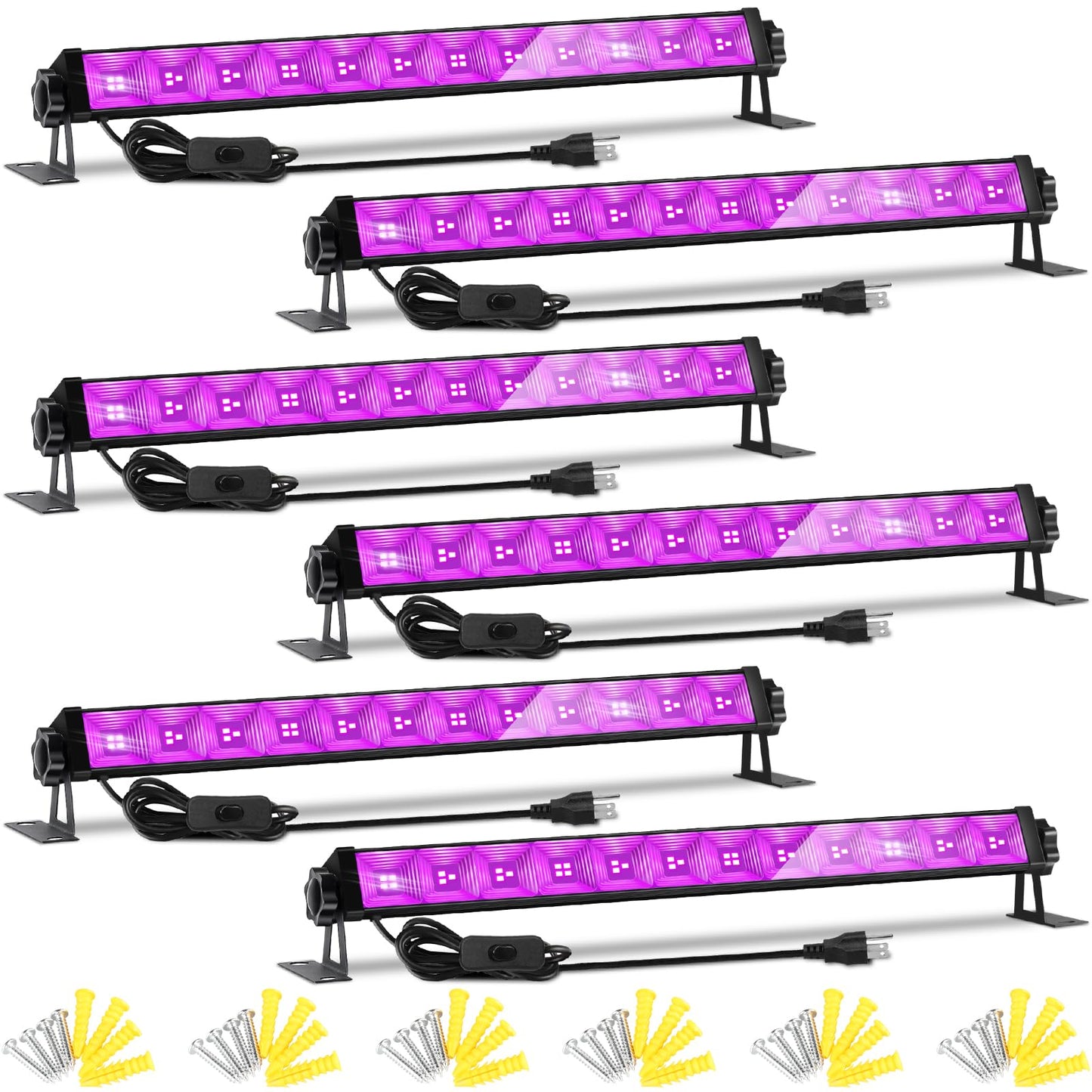 42W 6 Pack LED Black Light Bar, Blacklight Light Up to Lagre Area with 6ft Cable+Switch+Plug, Glow Party Light Supply for Halloween, Fluorescent Poster, Body Paint, Birthday,Classroom, Bedroom