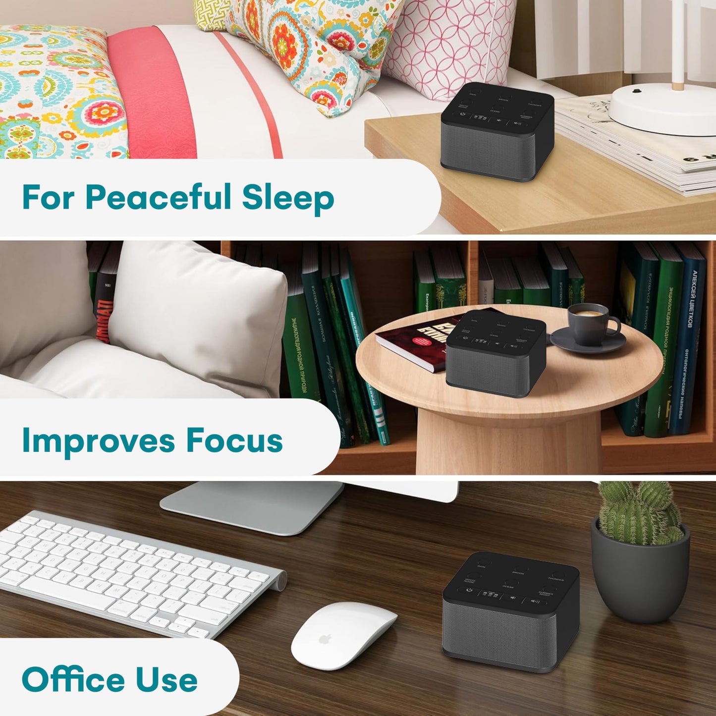 Big Red Rooster Sound Machine - 6 Sleep Sounds - Portable White Noise Machine for Office Privacy & Adult Sleeping - Compact Travel or Home - Dual Power Options - Black