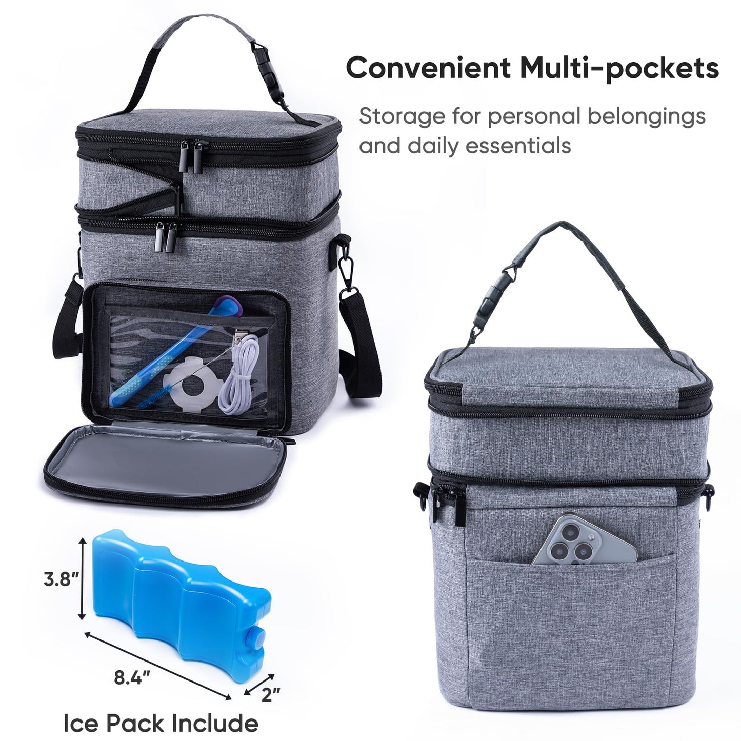 SFYBYHEART Breastmilk Storage Bag with Ice Pack for 6 Baby Bottles - Expandable Breast Pump Bag with Cooler for 6 Mam Bottles Up to 9 Ounce - Bottle Cooler Bag for Daycare