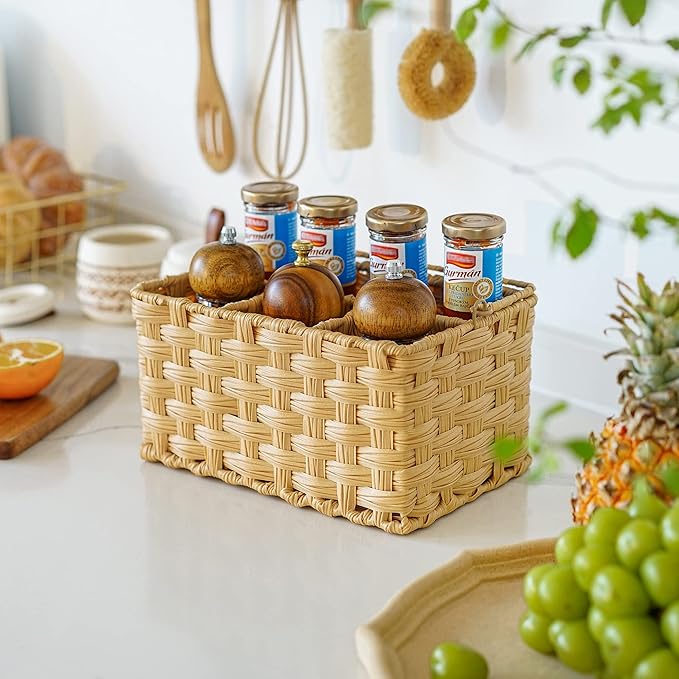 GRANNY SAYS Wicker Utensil Caddy, Utensils Holder Buffet Caddy, Spoon Cutlery Holder Utensils Organizer, Condiment Organizer Silverware Holder, Utensil Organizer for Countertop