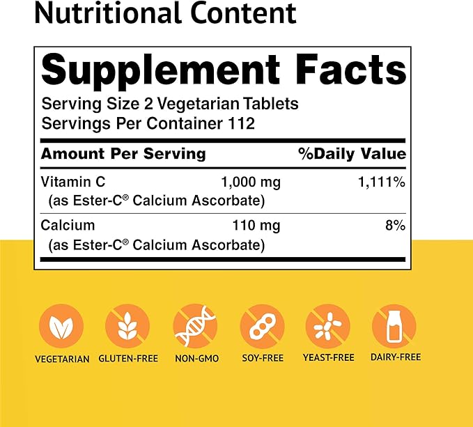 Ester-C American Health Vitamin C 500 mg Coated Tablets, Immune System Booster, Stomach-Friendly Supplement, 225 Count
