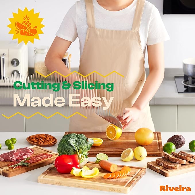 Riveira Acacia Wood Cutting Board – Versatile and Durable: Set Of 2 Pcs Rectangular Wooden Cutting Board – Natural Wooden Cutting Boards For Kitchen – Complete Acacia Wooden Chopping Board