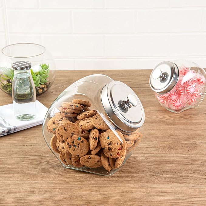 Restaurantware Vetri 1 Gallon Penny Jar 1 Durable Candy Jar - With Wide Spout Chrome Lid Clear Glass Cookie Jars For Kitchen Counter Dishwashable
