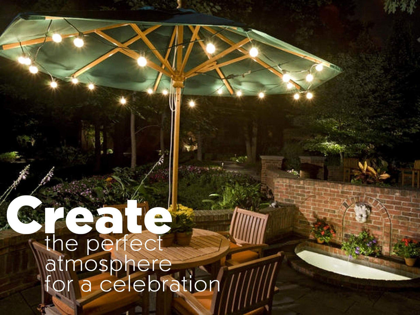 Sunlitec Solar String Lights - Waterproof LED Umbrella Lights, 30 Bulbs, 50 FT, Warm White, Model ST-3050 for Indoor/Outdoor Decor