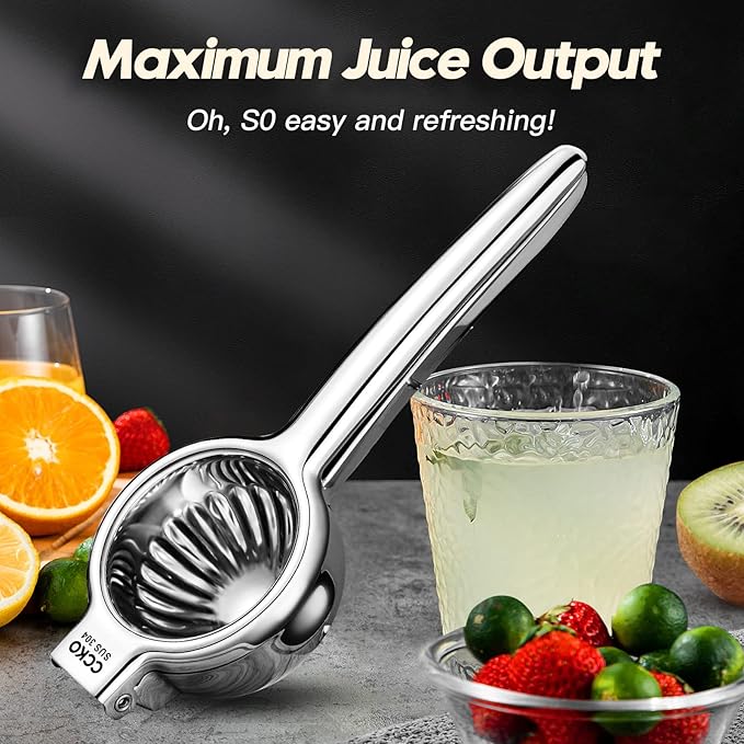 CCKO Lemon Lime Squeezer Stainless Steel Manual Juicer Extra Large Heavy Duty Citrus Juicer Hand Press Max Extraction Fruit Juicer for Oranges Lemons Limes