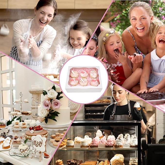 24pcs10x8x2.5 Inch White Bakery Boxes Treat Boxes with Window for Pastry, Cookie, Desserts, Chocolate Strawberries, Pies, Donuts, Muffins,Cupcake