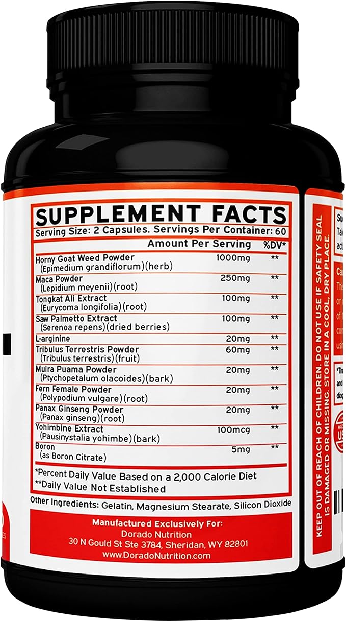 Horny Goat Weed For Men and Women - [Maximum Strength 1590mg] Maca, Ginseng, L-Arginine, Tribulus - Premium Hornygoatweed - Icariin Epimedium For Men - 3rd Party Tested - USA Made - 120 Count