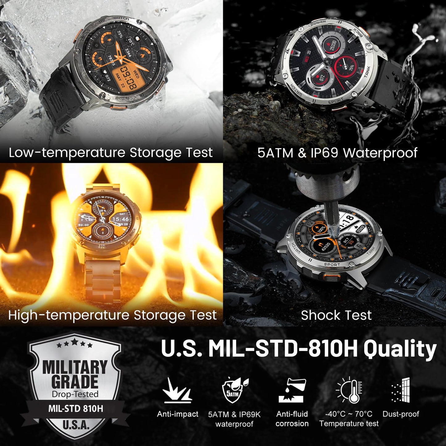 KOSPET Smart Watch for Men, 60 Days Extra-Long Battery, 50M Waterproof Rugged Military Smartwatch (Answer/Make Calls), 170 Sports Mode 1.43” AMOLED Display Fitness Watch-Voice Assistant