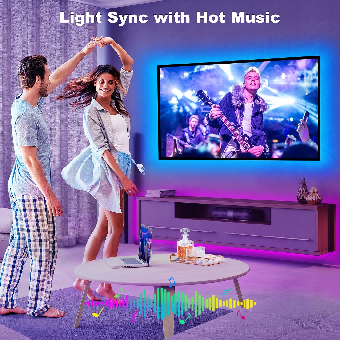 Tatazone Bluetooth RGBWW LED Lights for 50-55 Inch TV With App Control, RGB+Tunable White 3000K-6500K Backlight With RF Remote, Music Sync Indoor for Gaming