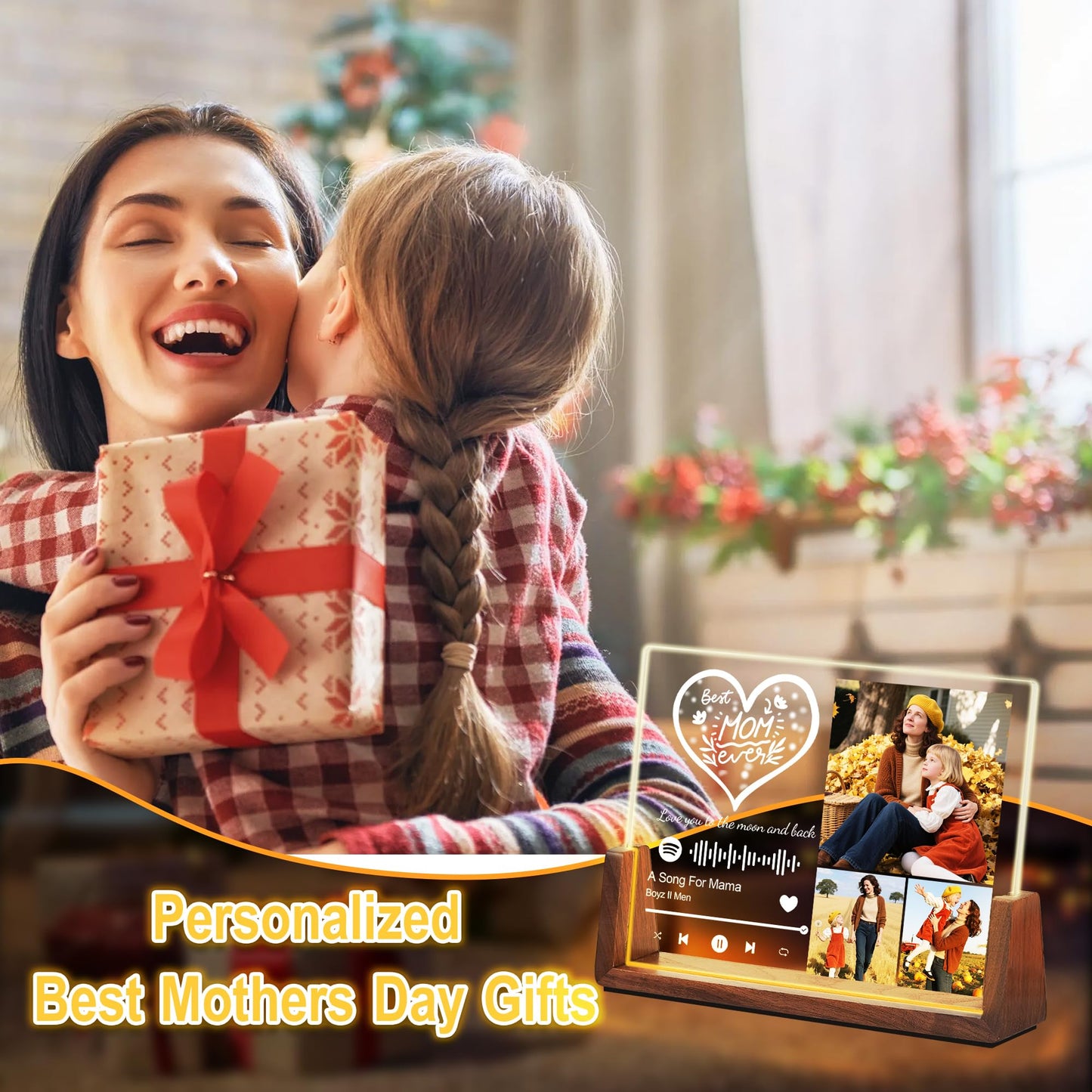 Personalized Mothers Day Birthday Gifts For Mom Grandma Wife  Custom Best Mom Christmas Gifts From Daughter Son Husband  Customized Acrylic Spotify Plaque With Photo Name Light Up Picture Frame