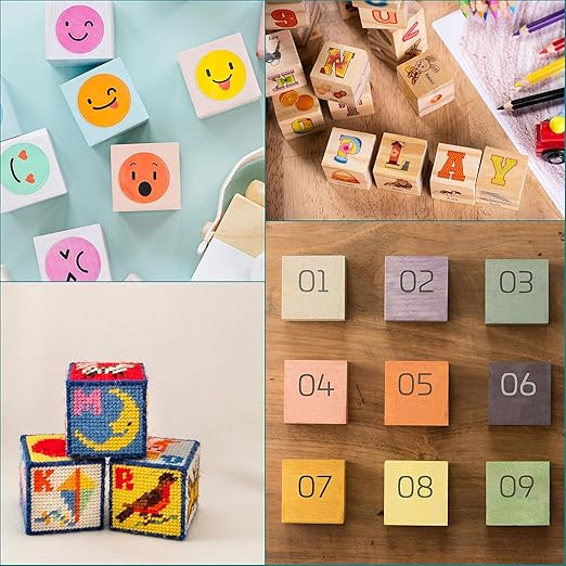 Bamboo Blocks 100 PCS 1 Inch Unfinished Bamboo Blocks for Crafts Wooden Cubes Plain Wooden Blocks for Baby Shower, Small Blank Wooden Blocks, STEM, Building, Birch Wood Cubes for Crafts
