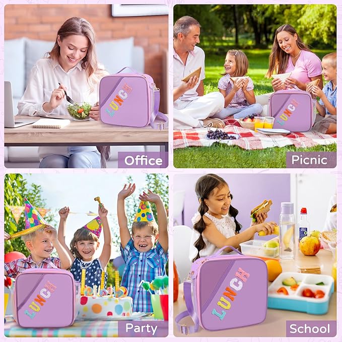 Lunch Bag Kids,Insulated Lunch Bag With Adjustable Shoulder Strap,Reusable Lunch Bag for Kids, Girls,Boys, lunch Bag Women,Preppy Lunch Box for School,Travel, Picnic (purple)