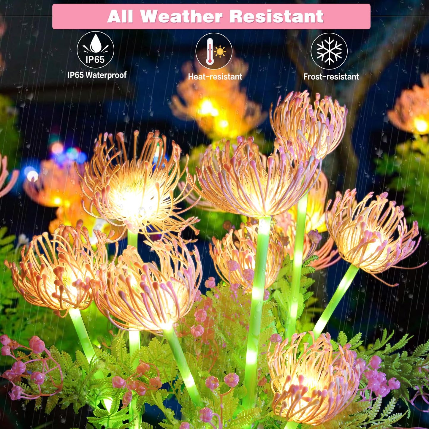 Syouhome 4-Pack 12 Head Solar Flowers Lights  Waterproof Solar Garden Lights Outdoor For Christmas  Flower Lights With Glowing Stems  For Flowerpot Yard Pathway Balcony Patio Garden Decor