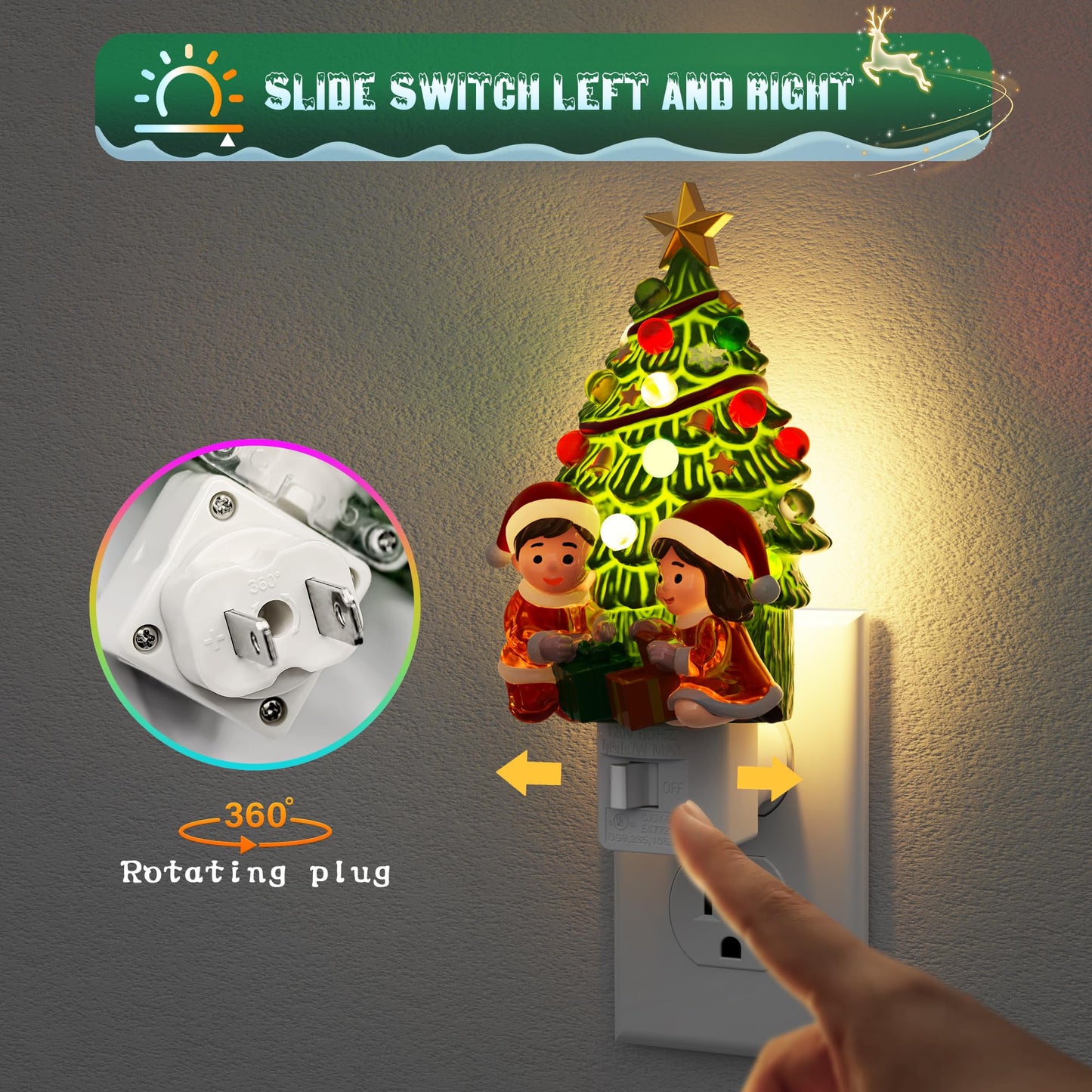 Jandcase Christmas Tree & Santa Claus Night Light  3000K Night Lights Plug Into Wall Cute & Funny Ceramics Christmas Night Light For Kids  360?Rotatable For Home Party Decor 1 Pack