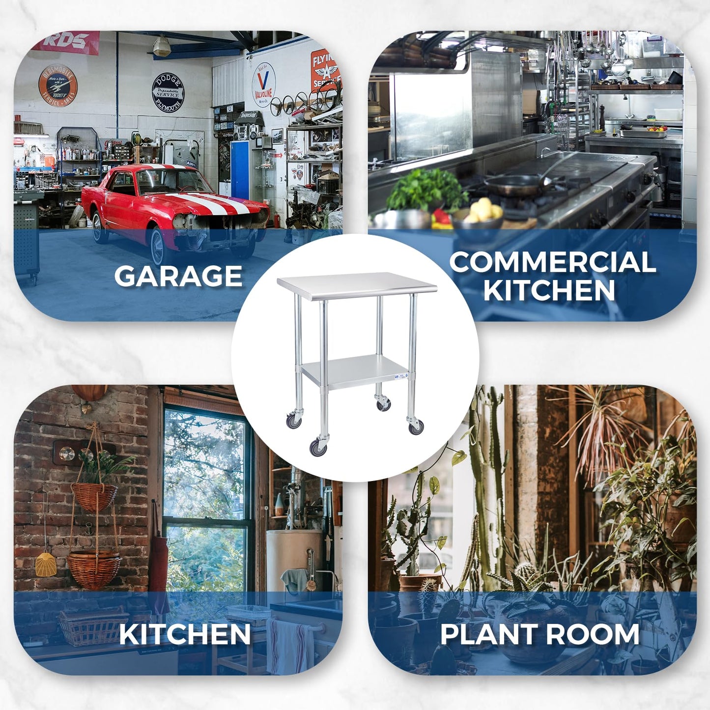 Profeeshaw Stainless Steel Table with Wheels, 24x36 Inch - NSF Commercial Kitchen Prep & Work Table with Undershelf and Galvanized Legs for Restaurant, Bar, Utility Room and Garage - Heavy Duty