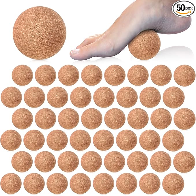 Seenelling 50 Pcs Cork Massage Ball Solid Hard Myofascial Release Yoga Ball for Back Foot Neck Pain Therapy Portable Tissu...