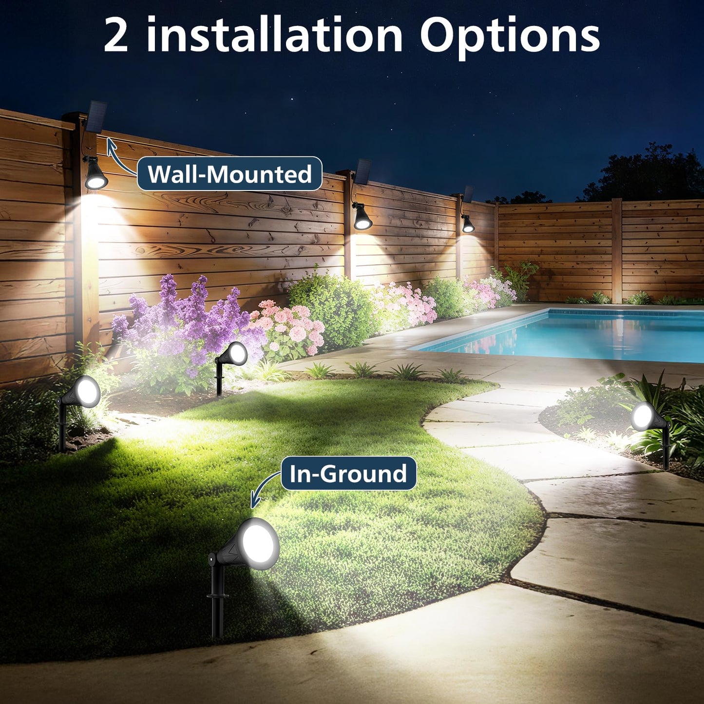 T-SUNUS Christmas Solar Powered LED Spot Light White 6000K, Separated Panel with 9.8ft Cable IP65 Waterproof Spotlights Outdoor Landscape Garden Lights for Flag Patio Yard Driveway Halloween 2 Pack