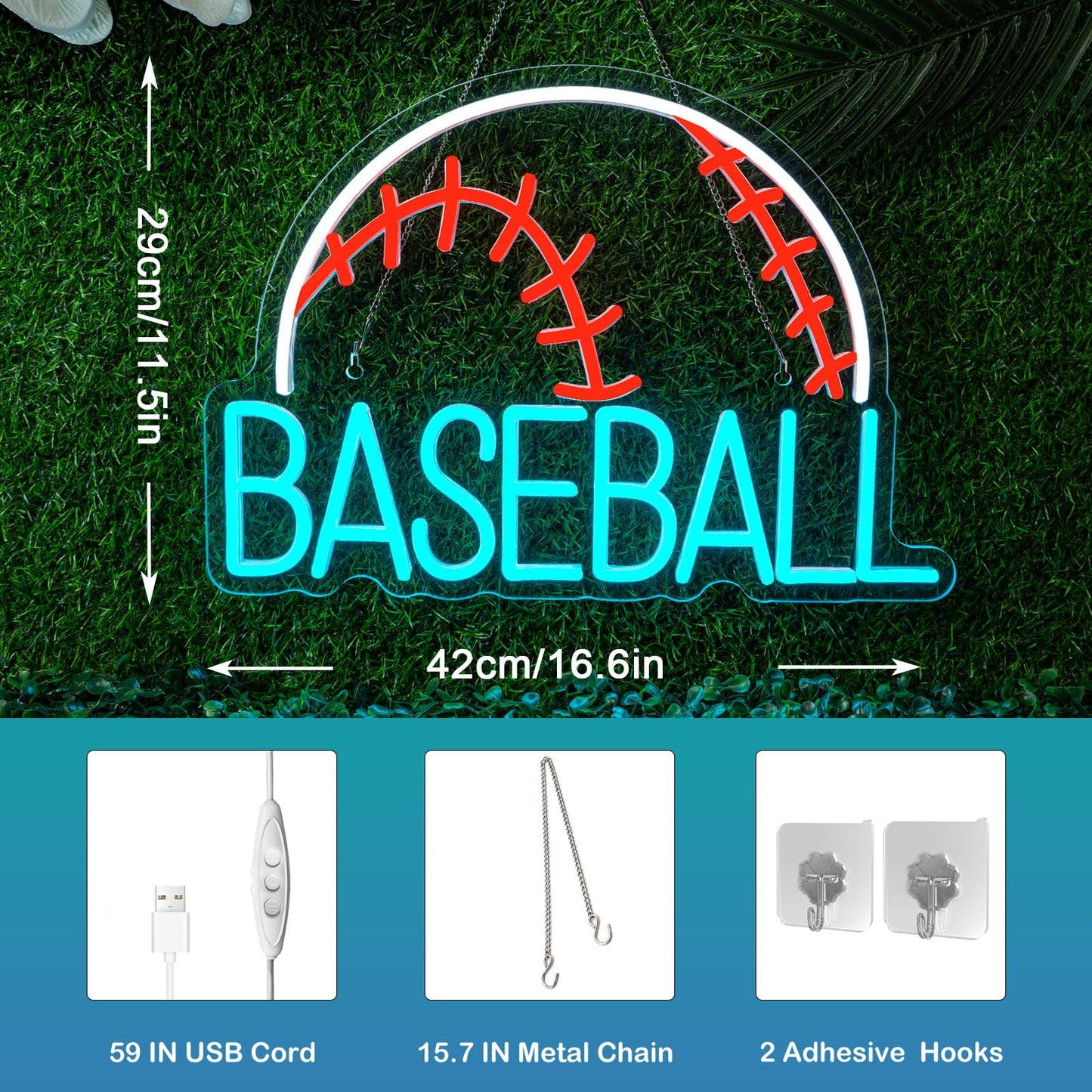 Wanxing Led Neon Baseball Sign - Blue Usb Powered Wall Decor Light For Kids, Living Room, And Shop - Stylish Red, White, And Blue Design