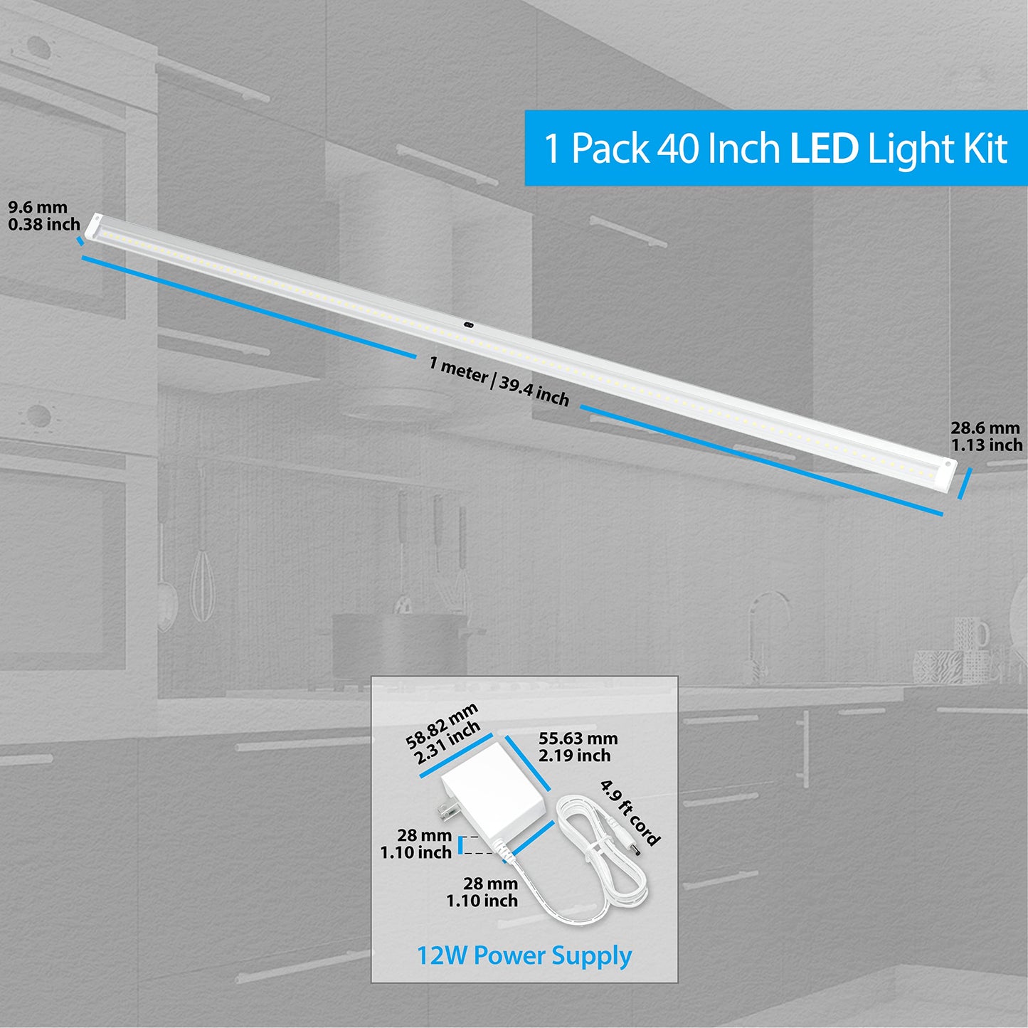 Eshine Led Under Cabinet Lighting Kit, 40 Dimmable, Touchless Control, Warm White (3000K), Model Elw10001Dw