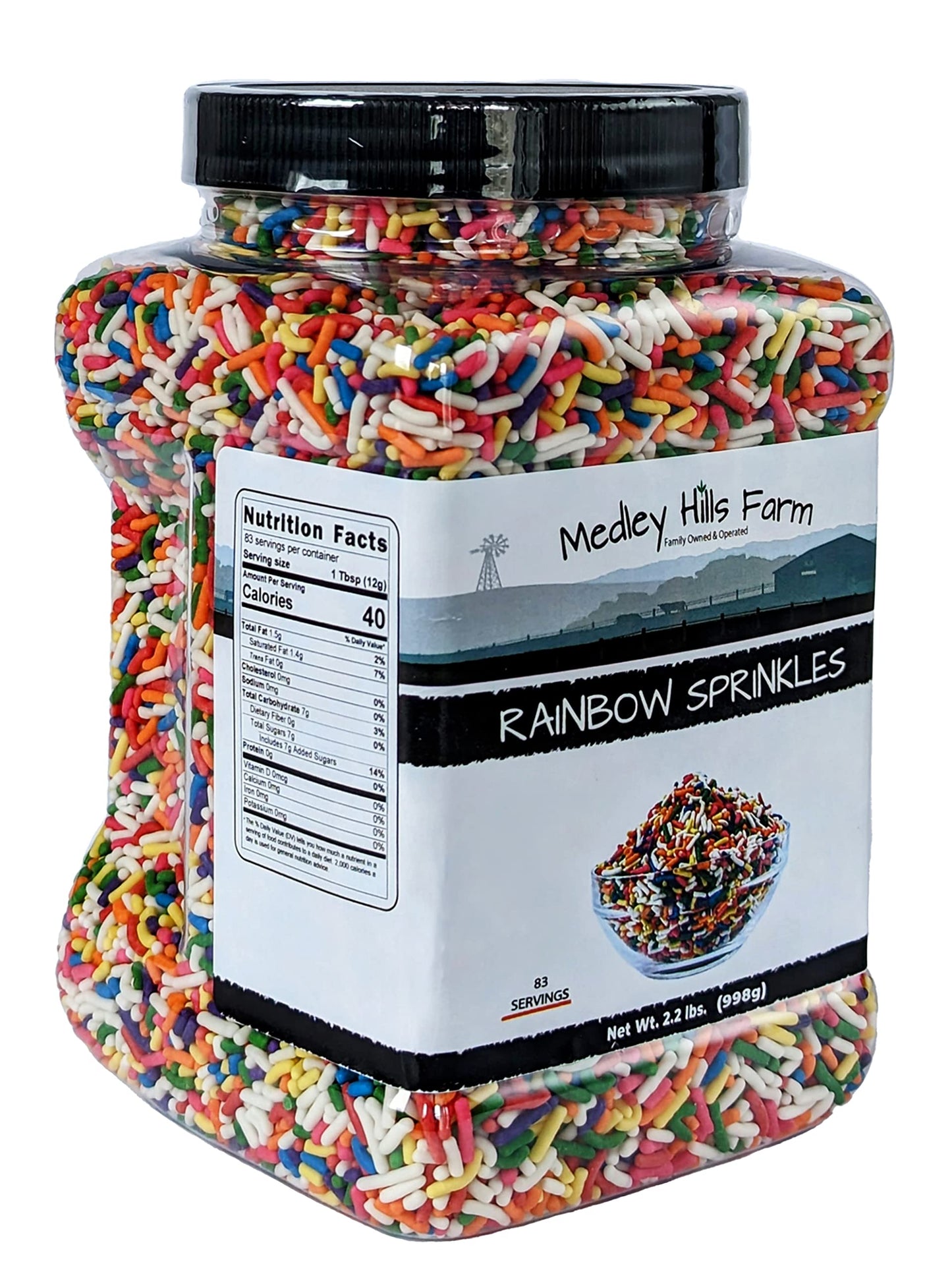 Rainbow sprinkles by Medley Hills farm in Reusable Container 2.2 Lbs. - Great bulk rainbow sprinkles for cake decorating - Koshe