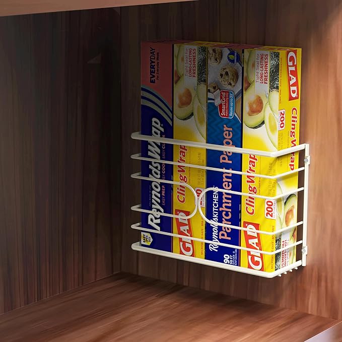 Deco Brothers Wall Mount Kitchen Wrap Organizer Rack, White