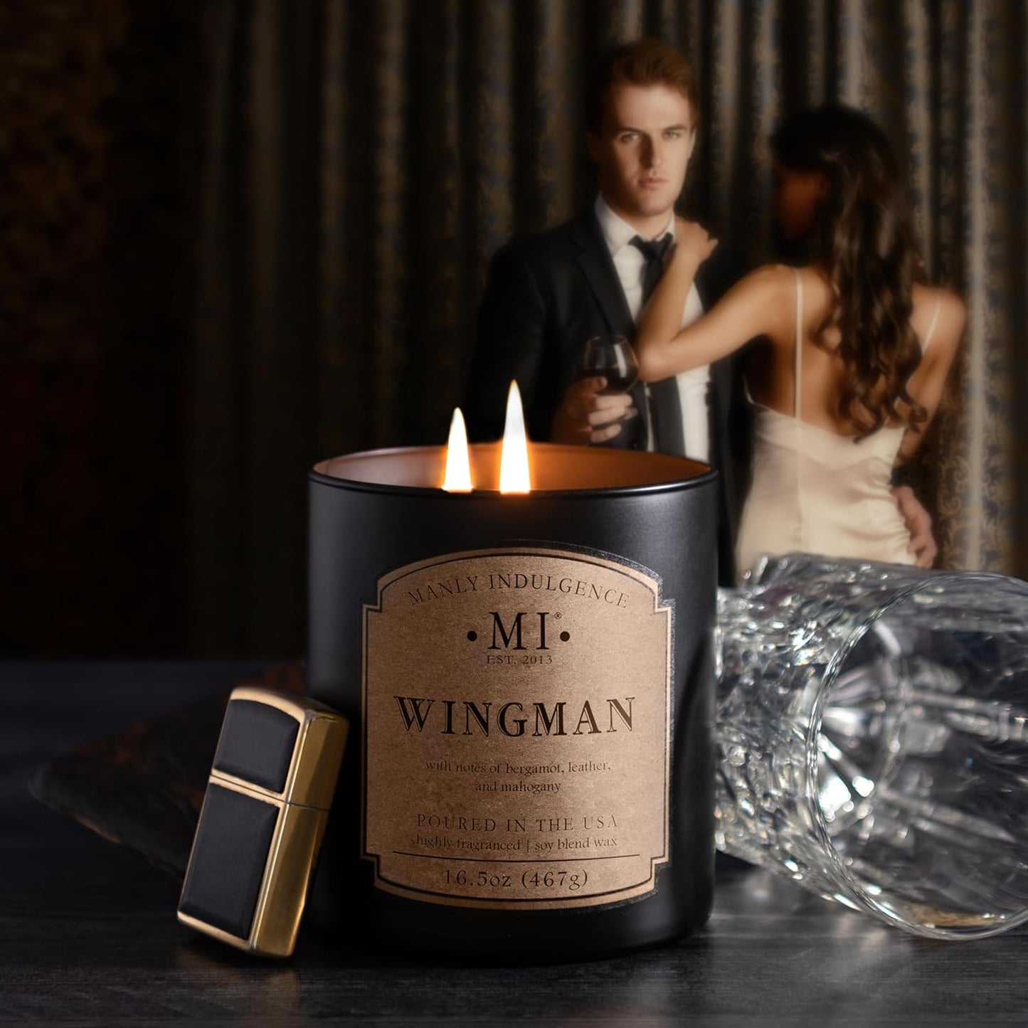 Manly Indulgence Wingman Scented Candles for Men, 2 Wick, 16.5 oz, Premium Soy Blend Wax, 60H Burn, Candles for Home Scented - Made in The USA