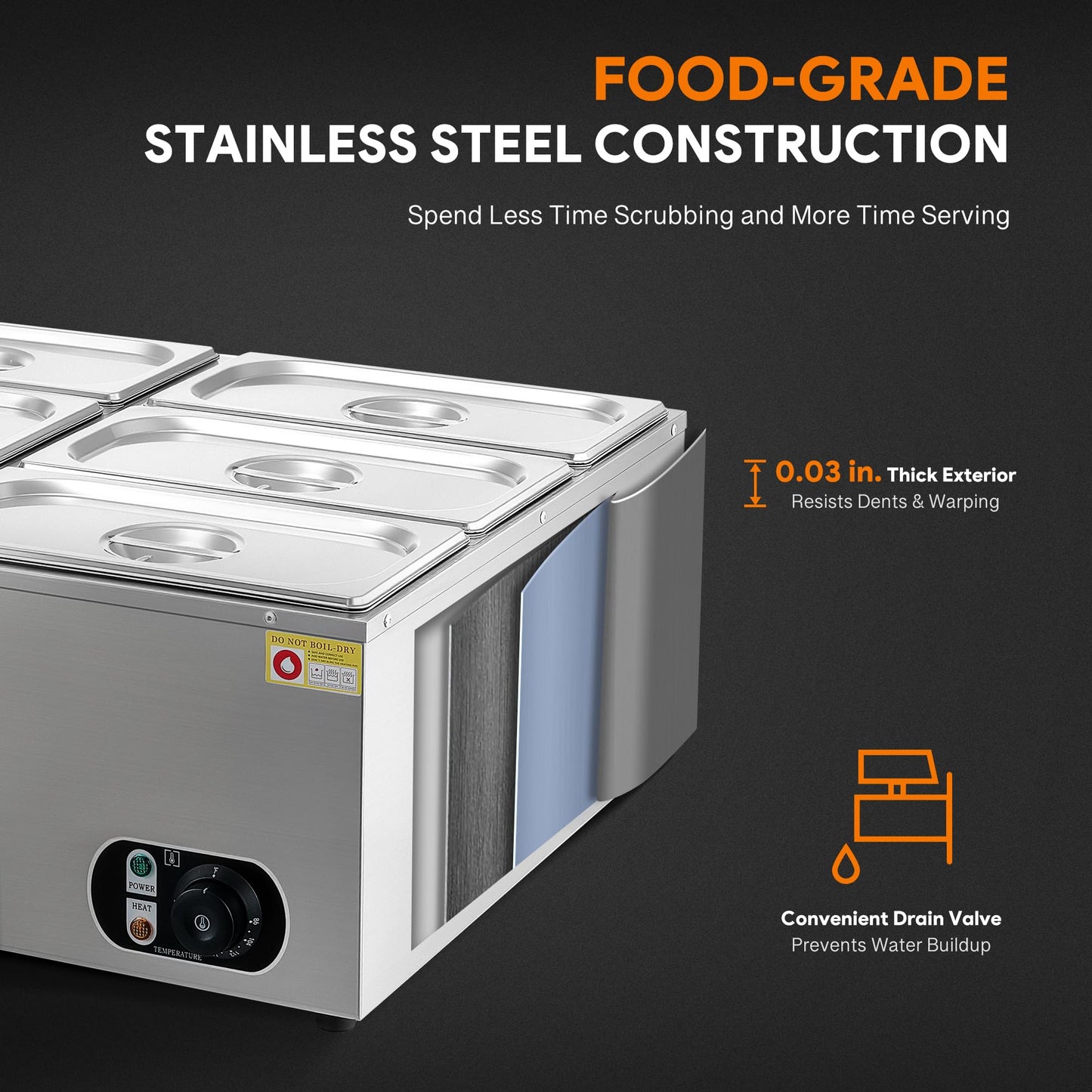 WILPREP Commercial Food Warmer with Six 1/3 Pans, 1500W Countertop Electric Warmer, 86-185°F Adjustable Temp Control & Over-Temp Protection, Stainless Steel Buffet Bain Marie