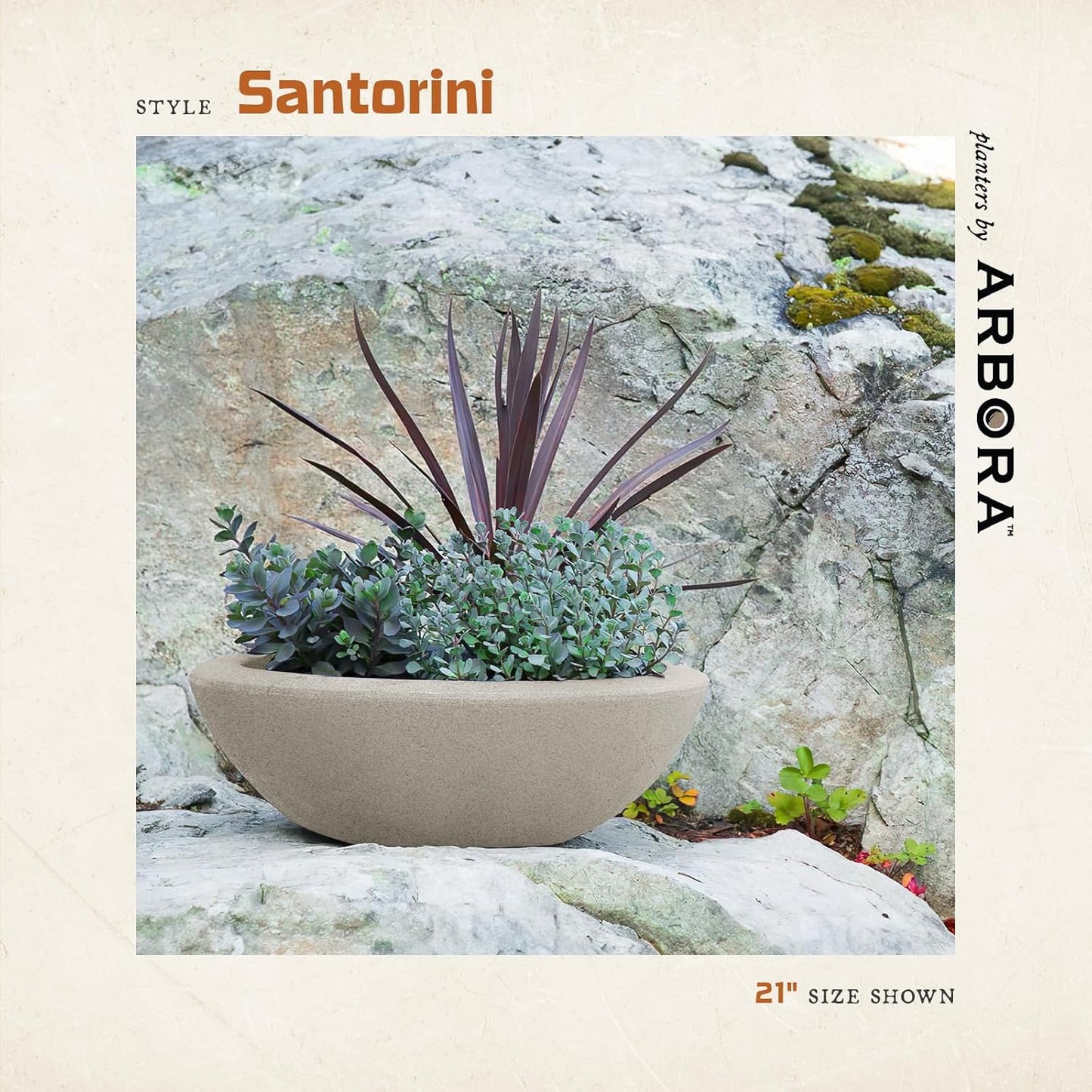 ARBORA 26" Santorini Bowl Polyresin Indoor and Outdoor Planter with Classic Cream Finish - Durable, Weatherproof, Lightweight, Large Plant Pot for Patio, Garden, Deck, Entryway