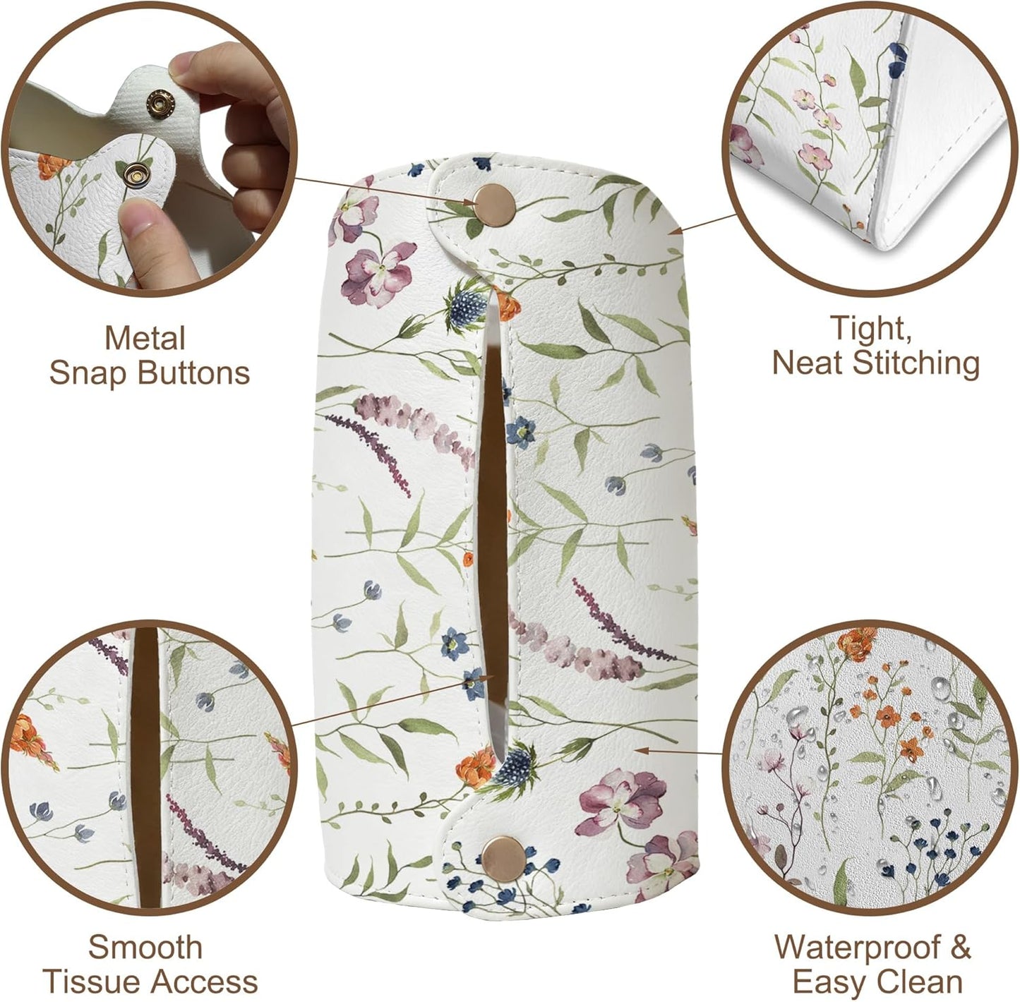 Watercolor Wildflowers Tissue Box Cover Holder – Rectangular Tissue Organizer, Decorative Napkin Box Case for Home, Office & Car