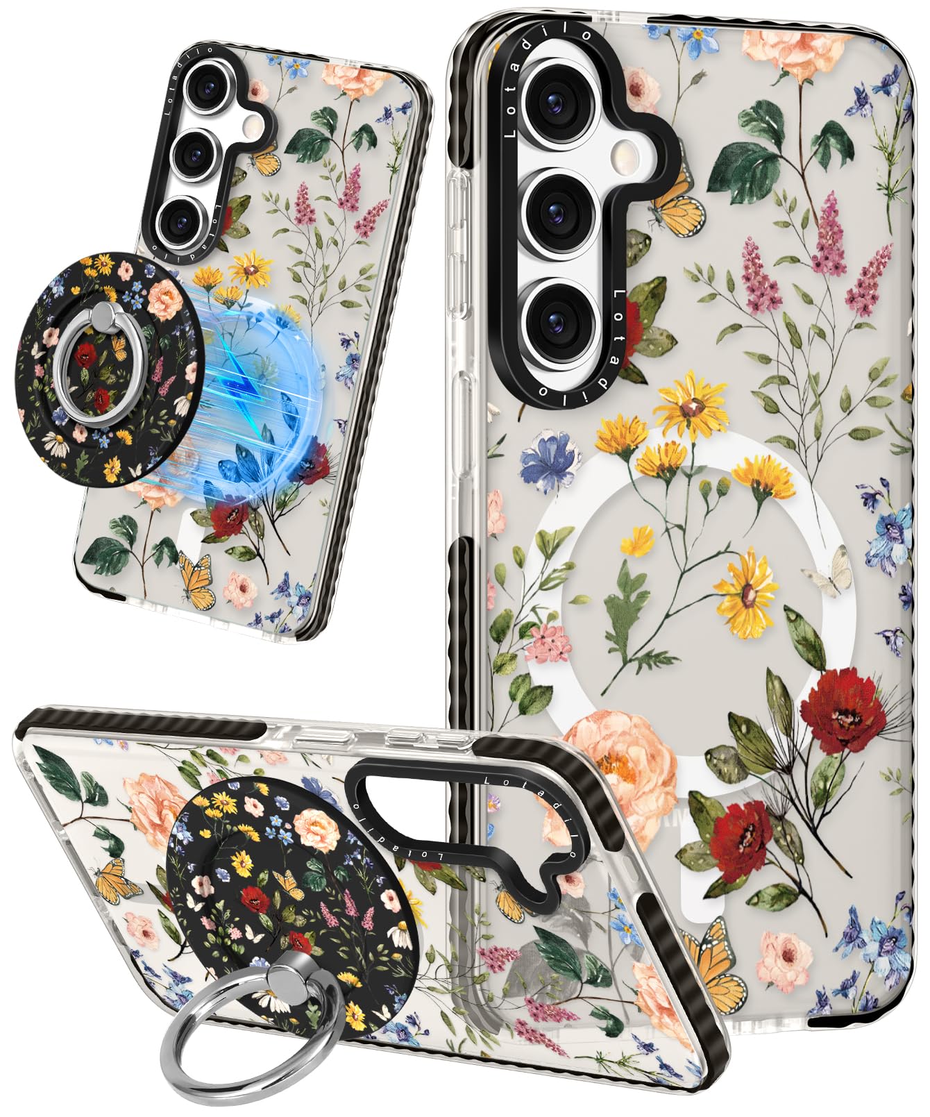 Lotadilo Cute Case For Samsung Galaxy S25 Plus For Women Girls - Funny Retro Flower Design Compatible With Magsafe Magnetic Ring