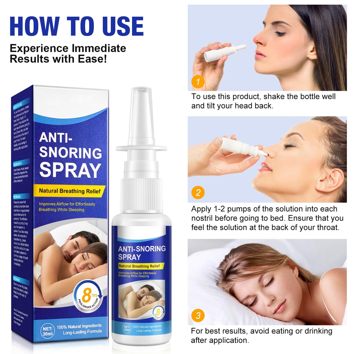 Anti Snoring Spray Devices, Fast & Effective Snoring Solution for Better Night, Stop Snore Open The Throat & Air Passage During Sleep